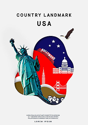 PSD 편집이미지 여행 사람없음 미국 자유의여신상 독수리 국회의사당 금문교 할리우드 랜드마크 이미지편집 북아메리카 조류 세계문화유산 다리_건축물 로스앤젤레스 파일형식