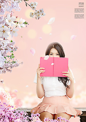 PSD 편집이미지 여자 꽃잎 꽃 벤치 한명 사람 앉기 상반신 20대 성인 책 축제 봄 한국인 벚나무 얼굴가리기 낙화 플리츠스커트 성인여자한명만 이미지편집 나무 식물 1 계절 의자 모션 동양인 청년 치마 벚꽃 가림 여자한명만 성인여자만 파일형식