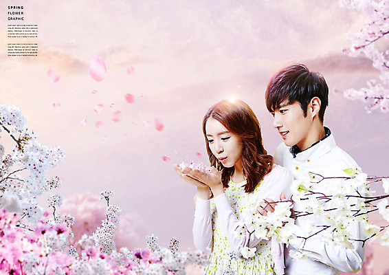 PSD 편집이미지 커플 여자 남자 꽃잎 꽃나무 사람 상반신 20대 성인 두명 축제 봄 한국인 벚나무 불기 낙화 어깨에손 이미지편집 나무 계절 꽃 관계 모션 동양인 청년 벚꽃 파일형식