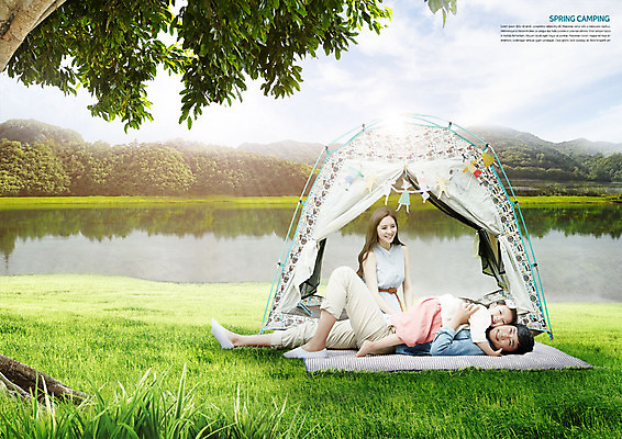 전신 PSD 나무 편집이미지 여자 남자 어린이 가족 안기 텐트 미소 사람 초원 성인 야외 세명 30대 눕기 소풍 봄 캠핑 한국인 가족라이프 강가 돗자리 이미지편집 식물 라이프스타일 계절 관계 모션 레저 표정 캠핑도구 동양인 장년 강 야외활동 파일형식