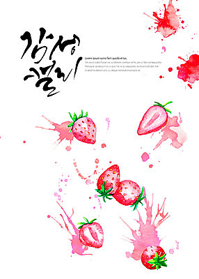 PSD 과일 일러스트 캘리그라피 딸기 붓터치 글자캘리그라피 사람없음 여러개 번짐 감성 국내일러스트 다수 컨셉 파일형식 효과