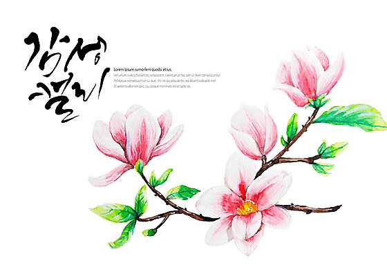 PSD 꽃 잎 일러스트 캘리그라피 꽃나무 글자캘리그라피 사람없음 나뭇가지 감성 국내일러스트 나무 식물 컨셉 파일형식