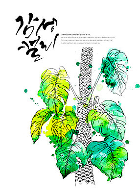 PSD 나무 식물 줄기 일러스트 캘리그라피 붓터치 나뭇잎 글자캘리그라피 사람없음 번짐 감성 국내일러스트 컨셉 잎 파일형식 효과