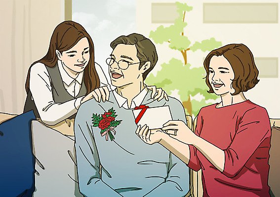 PSD 여자 남자 딸 행복 일러스트 가족 미소 사람 상반신 성인 10대 세명 부모 화목 감사카드 어버이날 카네이션 5월행사 배지 국내일러스트 기념일 꽃 감정 컨셉 관계 청소년 카드_감사 표정 이벤트 5월 파일형식