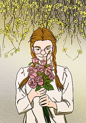 PSD 응시 여자 꽃다발 일러스트 꽃나무 한명 미소 사람 상반신 성인 장미 5월행사 성년의날 국내일러스트 나무 1 시선 기념일 꽃 표정 이벤트 5월 파일형식