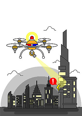 일러스트 한명 사람 빌딩 카메라 도시 범죄 경찰 느낌표 야간 도둑 감시 드론 발각 모빌리티 국내일러스트 AI파일 자연요소 직업 1 기호 교통수단 건물 전자제품 범죄인 파일형식 벡터