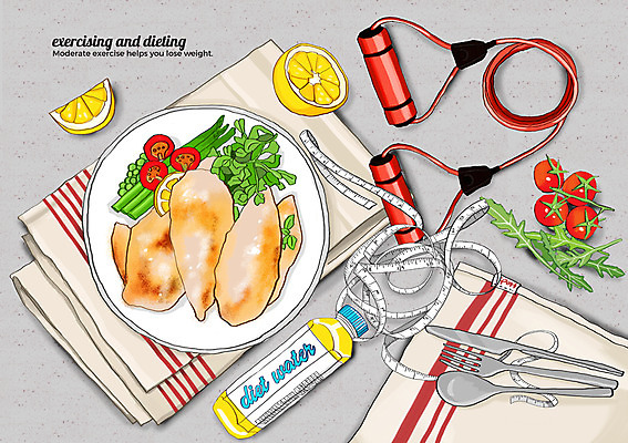 PSD 포크 다이어트 채소 일러스트 방울토마토 줄자 건강 사람없음 운동 숟가락 나이프 레몬 줄넘기 식단 다이어트음식 닭가슴살 국내일러스트 식기 토마토 과일 수저 자 닭고기 칼 파일형식