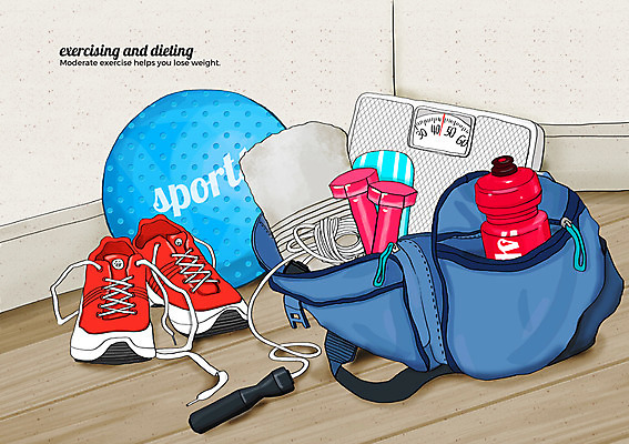 PSD 운동화 다이어트 가방 일러스트 건강 사람없음 수건 운동 아령 짐볼 물병 체중계 줄넘기 국내일러스트 잡화 신발 위생용품 물통 파일형식