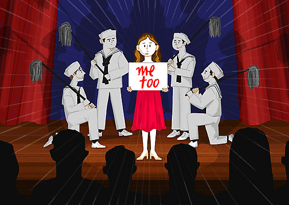 전신 PSD 여자 남자 캠페인 일러스트 서기 들기 사람 여러명 성인 팻말 사회이슈 마이크 연극 객석 고발 연극공연 연극배우 해군모자 해군복 미투운동 국내일러스트 음향기기 다수 컨셉 모션 문화예술 프레임 군복 군모 파일형식