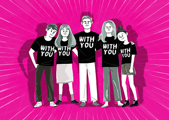 전신 PSD 여자 남자 캠페인 일러스트 응원 어깨동무 함께함 서기 미소 사람 여러명 성인 사회이슈 격려 지원 미투운동 국내일러스트 감정 포즈 다수 컨셉 모션 표정 파일형식