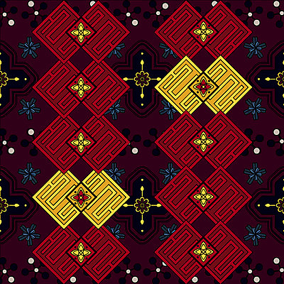 한국전통 전통 백그라운드 꽃무늬 패턴 일러스트 사람없음 빨간색 노란색 전통무늬 화려 단청 국내일러스트 AI파일 꽃 컬러 컨셉 무늬 한국 파일형식 벡터