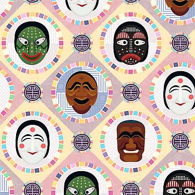 한국전통 전통 백그라운드 패턴 일러스트 사람없음 전통무늬 다양 화려 단청 탈 하회탈 각시탈 도깨비탈 국내일러스트 AI파일 다수 컨셉 무늬 한국 가면 파일형식 벡터