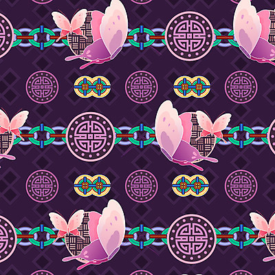 한국전통 전통 분홍색 나비 백그라운드 패턴 일러스트 사람없음 전통무늬 전통문양 화려 단청 국내일러스트 AI파일 문양 컬러 곤충 컨셉 무늬 한국 파일형식 벡터