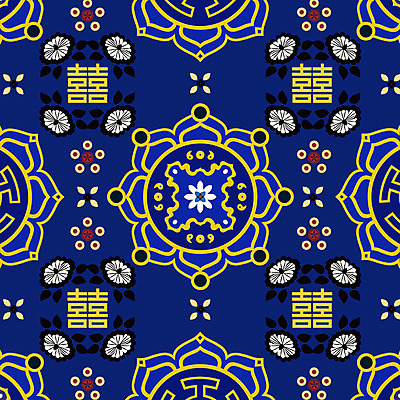 한국전통 전통 꽃 백그라운드 꽃무늬 패턴 일러스트 사람없음 파란색 전통무늬 한자 화려 단청 국내일러스트 AI파일 식물 문자 컬러 컨셉 무늬 한국 파일형식 벡터