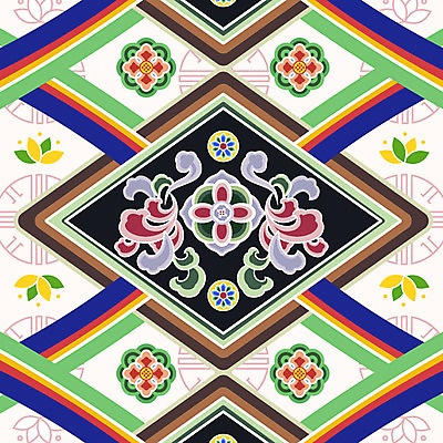 한국전통 전통 백그라운드 꽃무늬 패턴 일러스트 사람없음 전통무늬 화려 단청 오방색 국내일러스트 AI파일 꽃 컬러 컨셉 무늬 한국 파일형식 벡터