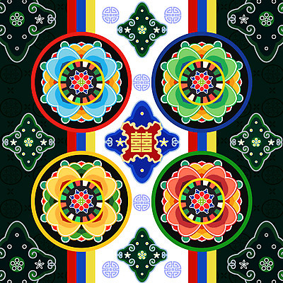 한국전통 전통 백그라운드 꽃무늬 패턴 일러스트 사람없음 전통무늬 한자 화려 단청 오방색 국내일러스트 AI파일 문자 꽃 컬러 컨셉 무늬 한국 파일형식 벡터