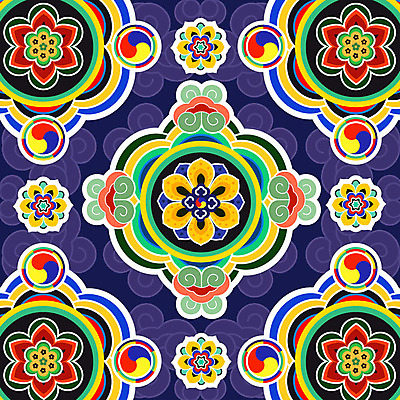 한국전통 전통 백그라운드 꽃무늬 패턴 일러스트 사람없음 전통무늬 화려 단청 태극 오방색 국내일러스트 AI파일 문양 꽃 컬러 컨셉 무늬 한국 파일형식 벡터