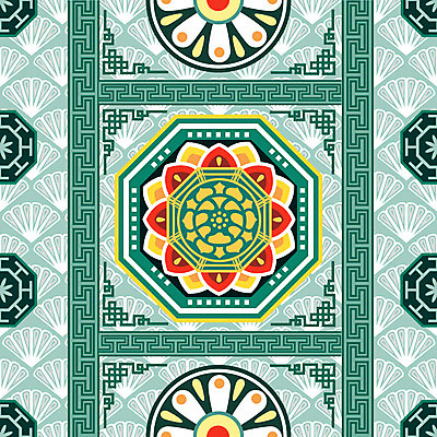 한국전통 전통 백그라운드 꽃무늬 패턴 일러스트 사람없음 초록색 전통무늬 화려 단청 국내일러스트 AI파일 꽃 컬러 컨셉 무늬 한국 파일형식 벡터