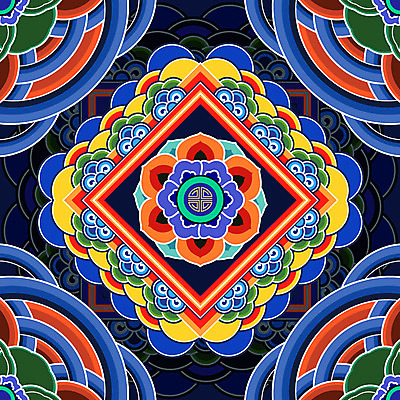 한국전통 전통 백그라운드 꽃무늬 패턴 일러스트 사람없음 전통무늬 화려 단청 겹침 오방색 국내일러스트 AI파일 꽃 컬러 컨셉 무늬 한국 파일형식 벡터