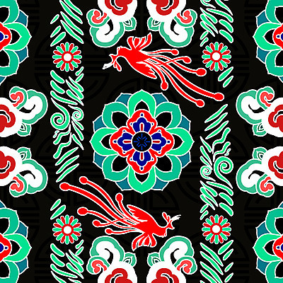 한국전통 전통 백그라운드 꽃무늬 패턴 일러스트 사람없음 빨간색 초록색 전통무늬 화려 단청 봉황 국내일러스트 AI파일 꽃 컬러 컨셉 무늬 한국 파일형식 벡터