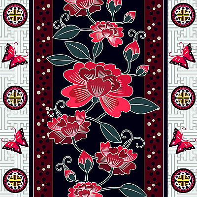 한국전통 전통 꽃 나비 백그라운드 꽃무늬 패턴 일러스트 사람없음 전통무늬 화려 꽃봉오리 단청 모란 국내일러스트 AI파일 식물 곤충 컨셉 무늬 한국 파일형식 벡터