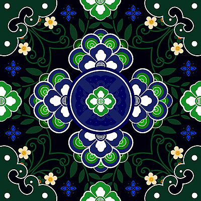 한국전통 전통 백그라운드 꽃무늬 패턴 일러스트 사람없음 초록색 전통무늬 화려 단청 국내일러스트 AI파일 꽃 컬러 컨셉 무늬 한국 파일형식 벡터