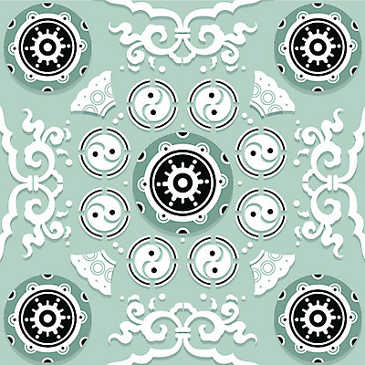 도형 한국전통 전통 백그라운드 패턴 일러스트 사람없음 전통무늬 원형 화려 단청 태극 민트색 국내일러스트 AI파일 문양 컬러 컨셉 무늬 한국 파일형식 벡터