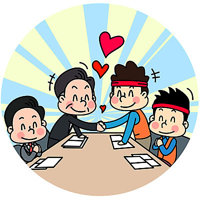 남자 일러스트 회사 탁자 협력 노동자 악수 미소 사람 여러명 상반신 성인 하트 직장인 사장 박수 문서 노사화합 계약서 임원 국내일러스트 AI파일 모양 직업 가구 다수 비즈니스 표정 손짓 파일형식 벡터