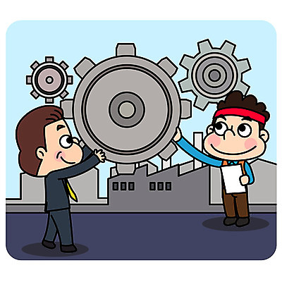 전신 남자 일러스트 회사 공장 협력 노동자 미소 사람 성인 두명 잡기 직장인 사장 톱니바퀴 문서 노사화합 계약서 임원 국내일러스트 AI파일 직업 비즈니스 공업 모션 표정 파일형식 벡터