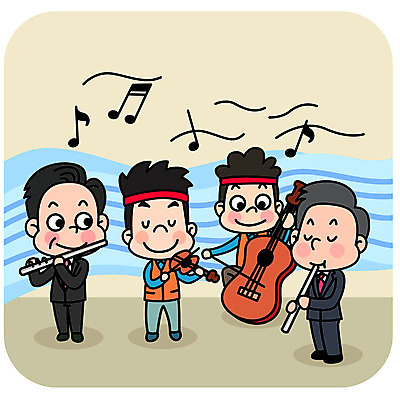 전신 남자 음표 일러스트 회사 협력 노동자 미소 사람 정장 여러명 성인 직장인 사장 플루트 바이올린 첼로 노사화합 합주 임원 국내일러스트 AI파일 직업 기호 옷 음악 다수 연주 비즈니스 현악기 표정 관악기 파일형식 벡터 찰현악기