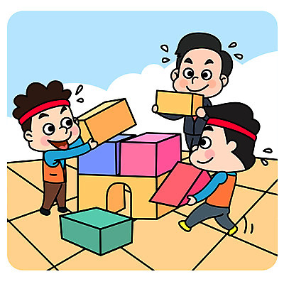 전신 남자 일러스트 회사 협력 노동자 미소 사람 정장 성인 세명 쌓기 블록 직장인 사장 즐거움 노사화합 임원 국내일러스트 AI파일 직업 옷 감정 비즈니스 모션 표정 파일형식 벡터