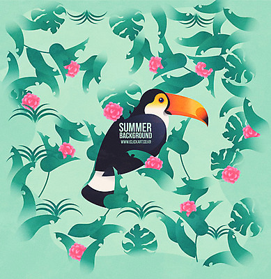 한마리 꽃 백그라운드 잎 일러스트 앉기 사람없음 여름 숲 앵무새 여름배경 국내일러스트 AI파일 식물 1 계절 모션 조류 파일형식 벡터