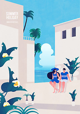 전신 구름 커플 여자 남자 꽃 화분 바다 백그라운드 잎 일러스트 사람 앉기 성인 두명 건물 여름 선글라스 야자수 지중해 커플룩 여름배경 국내일러스트 AI파일 자연요소 나무 식물 건축물 옷 계절 안경 관계 모션 파일형식 벡터