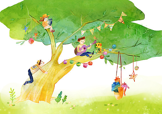 전신 PSD 나무 여자 남자 어린이 일러스트 한그루 사람 초원 세명 선물상자 독서 바구니 기타 구슬 로봇 오르기 가정의달 어린이만 국내일러스트 식물 1 모션 현악기 선물 상자 5월 파일형식