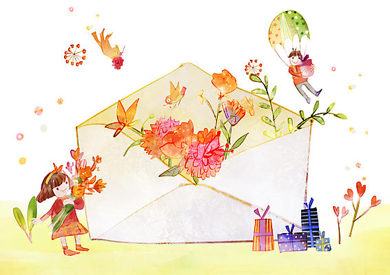 전신 PSD 여자 남자 꽃 행복 어린이 꽃다발 일러스트 편지봉투 미소 사람 두명 선물상자 여러개 하트 비행 어버이날 5월행사 낙하산 가정의달 어린이만 국내일러스트 모양 식물 기념일 감정 다수 봉투 표정 선물 이벤트 상자 5월 편지 파일형식