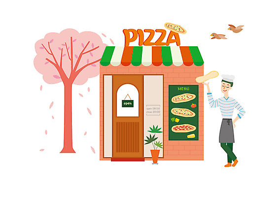 전신 나무 남자 화분 두마리 일러스트 조류 피자 한명 사람 성인 메뉴 반죽 창업 피자집 국내일러스트 AI파일 식물 동물 1 2 패스트푸드 서양음식 상점 자영업 파일형식 벡터