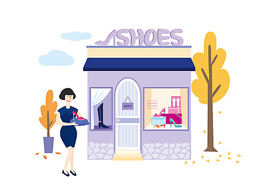 전신 나무 여자 구두 일러스트 부츠 한명 미소 사람 성인 쇼윈도 창업 구두가게 신발가게 성인여자한명만 국내일러스트 AI파일 식물 1 신발 표정 상점 전시 자영업 여자한명만 성인여자만 파일형식 벡터