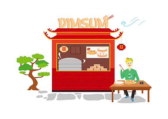 전신 나무 남자 일러스트 젓가락 한명 사람 성인 카메라 상점 중식 식당 창업 딤섬 찜기 야외테이블 성인남자한명만 국내일러스트 AI파일 식물 1 음식 탁자 주방용품 수저 전자제품 자영업 남자한명만 성인남자만 파일형식 벡터