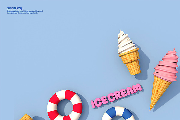 PSD 편집이미지 백그라운드 사람없음 여름 3D소스 3D 두개 디지털합성 오브젝트 튜브 콘아이스크림 딸기맛 바닐라맛 여름배경 편집3D 계절 2 딸기 아이스크림 맛 파일형식