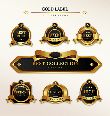 도형 리본 일러스트 프레임 사람없음 세트 라벨 세일 금색 최고 고급 국내일러스트 AI파일 컬러 컨셉 파일형식 벡터