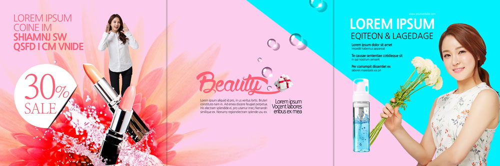 PSD 템플릿 편집 표지디자인 북디자인 출판디자인 여자 표지 꽃 리플렛 북커버 3단접지 미소 들기 사람 팜플렛 상반신 20대 성인 두명 앞모습 뷰티 세일 외침 화장품 한국인 립스틱 물방울 스킨 성인만 이미지템플릿 식물 뷰포인트 모션 표정 동양인 청년 소리 파일형식
