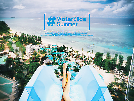 PSD 나무 편집이미지 여자 바다 하늘 휴가 수영장 한명 성인 신체부위 여름 여름휴가 바캉스 다리 디지털합성 워터슬라이드 이미지편집 식물 1 계절 사람 파일형식 여름_계절