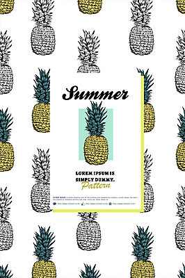 PSD 컬러 패턴 과일 일러스트 흑백 사람없음 여름 파인애플 계절백그라운드 국내일러스트 계절 백그라운드 무늬 촬영기법 열대과일 파일형식