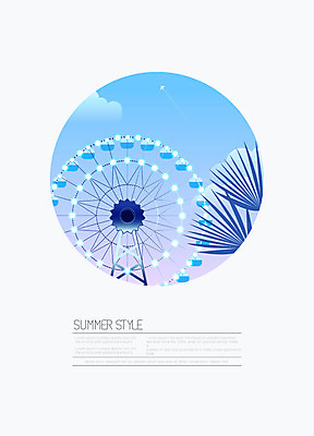 도형 나무 구름 백그라운드 일러스트 비행기 사람없음 여름 파란색 야자수 원형 대관람차 여름배경 국내일러스트 AI파일 자연요소 식물 계절 컬러 항공교통 대중교통 놀이기구 파일형식 벡터