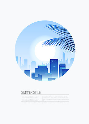 도형 나무 백그라운드 일러스트 빌딩 사람없음 건물 여름 파란색 야자수 태양 원형 여름배경 국내일러스트 AI파일 자연요소 식물 건축물 계절 컬러 파일형식 벡터