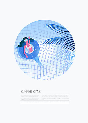 전신 도형 나무 여자 백그라운드 일러스트 수영장 한명 성인 여름 파란색 야자수 수영 원형 튜브 여름배경 국내일러스트 AI파일 식물 1 계절 컬러 사람 수상스포츠 파일형식 벡터