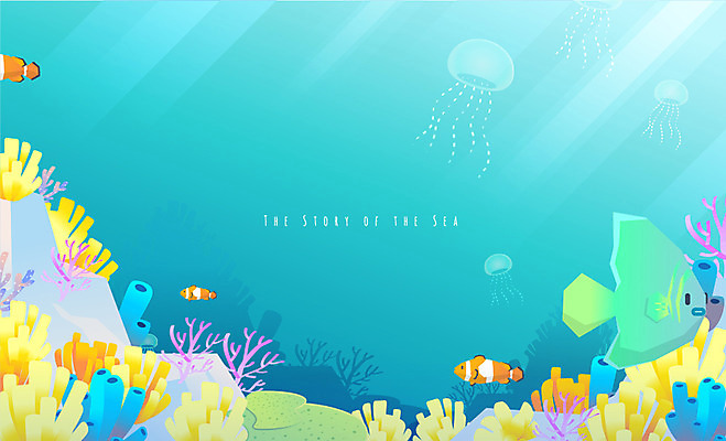 바다 여러마리 일러스트 사람없음 빛 바닷속 바다동물 암석 산호 산호초 열대어 해파리 국내일러스트 AI파일 동물 다수 어류 수중 수중동물 돌_바위 수중식물 자포동물 파일형식 벡터