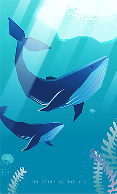 바다 두마리 일러스트 사람없음 빛 바닷속 바다동물 산호초 고래 해파리 국내일러스트 AI파일 동물 2 포유류 수중 수중동물 수중식물 자포동물 파일형식 벡터