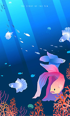 바다 여러마리 일러스트 사람없음 빛 바닷속 바다동물 암석 산호 산호초 열대어 해파리 국내일러스트 AI파일 동물 다수 어류 수중 수중동물 돌_바위 수중식물 자포동물 파일형식 벡터