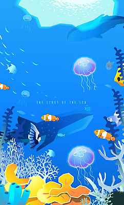 바다 여러마리 일러스트 어류 사람없음 빛 바닷속 바다동물 산호 산호초 상어 해파리 국내일러스트 AI파일 동물 다수 수중 수중동물 수중식물 자포동물 파일형식 벡터